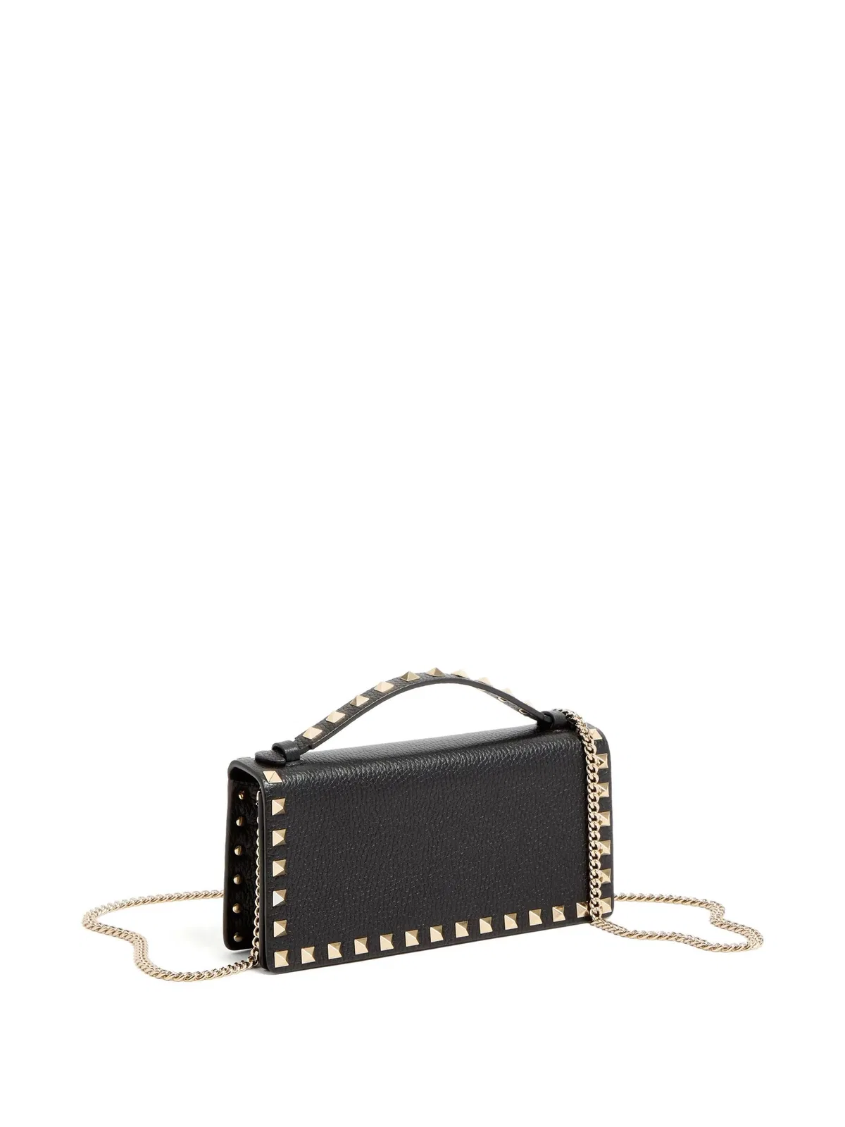 Valentino Garavani Black Rockstud Leather Wallet With Chain