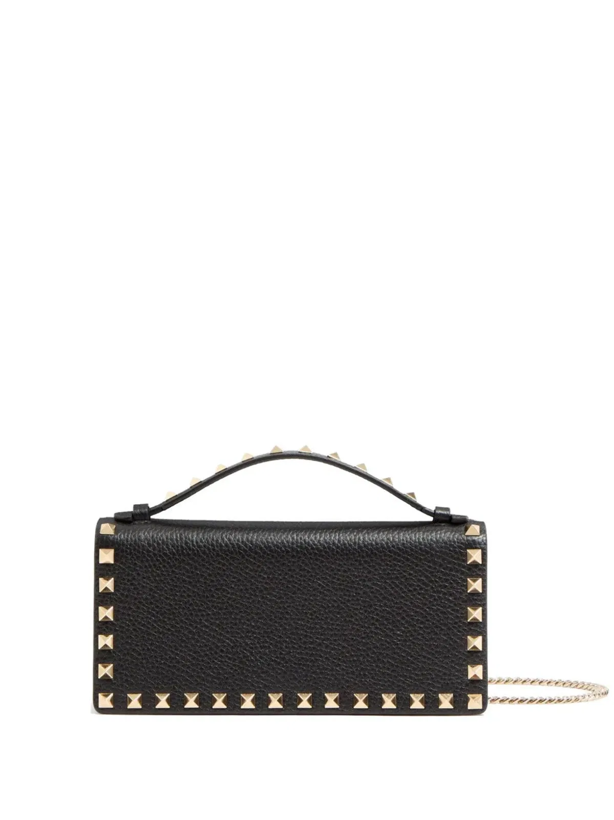 Valentino Garavani Black Rockstud Leather Wallet With Chain