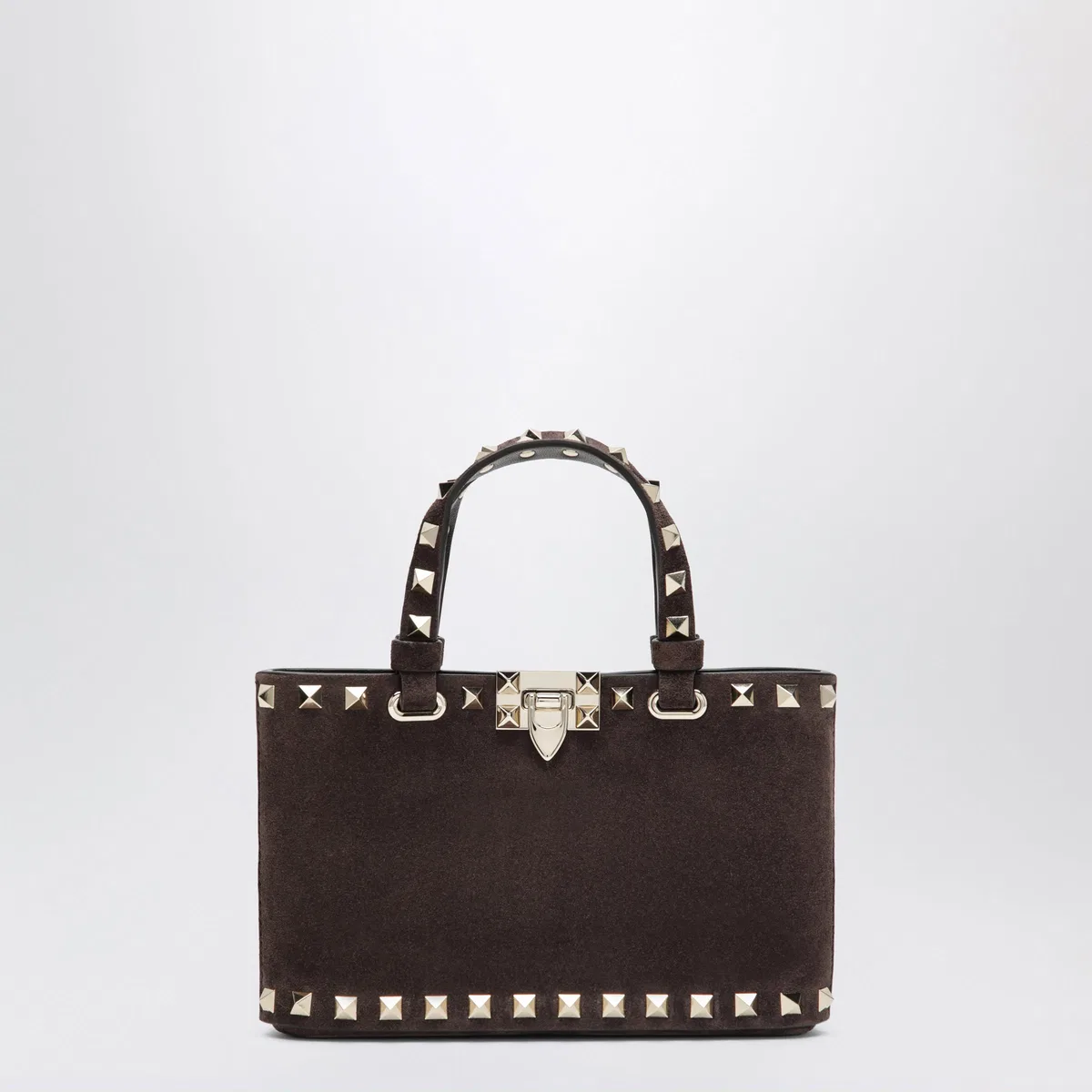 Valentino Garavani Rockstud Mini Shopping Bag In Brown Sued
