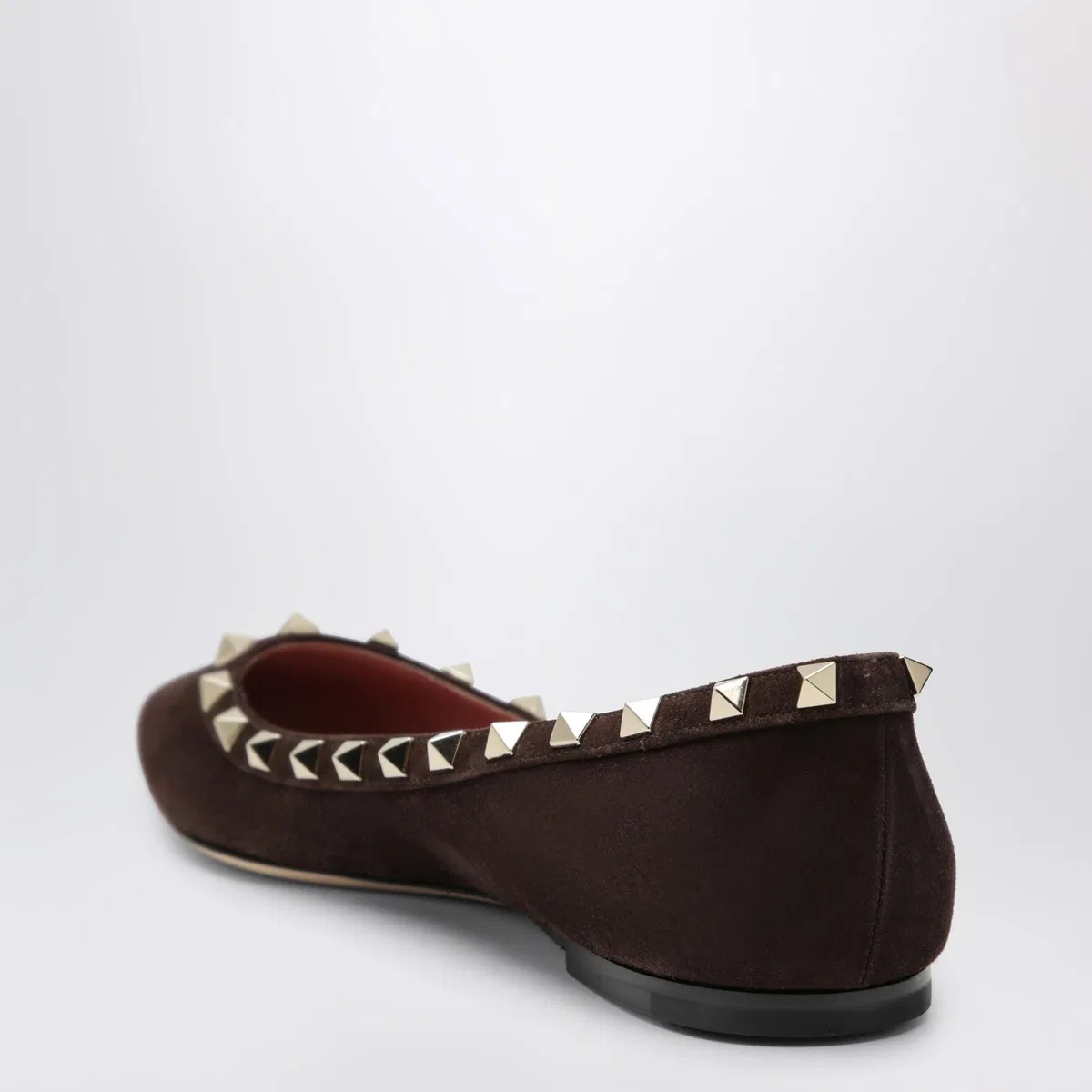 Valentino Garavani Brown Suede Rockstud Ballet Flats