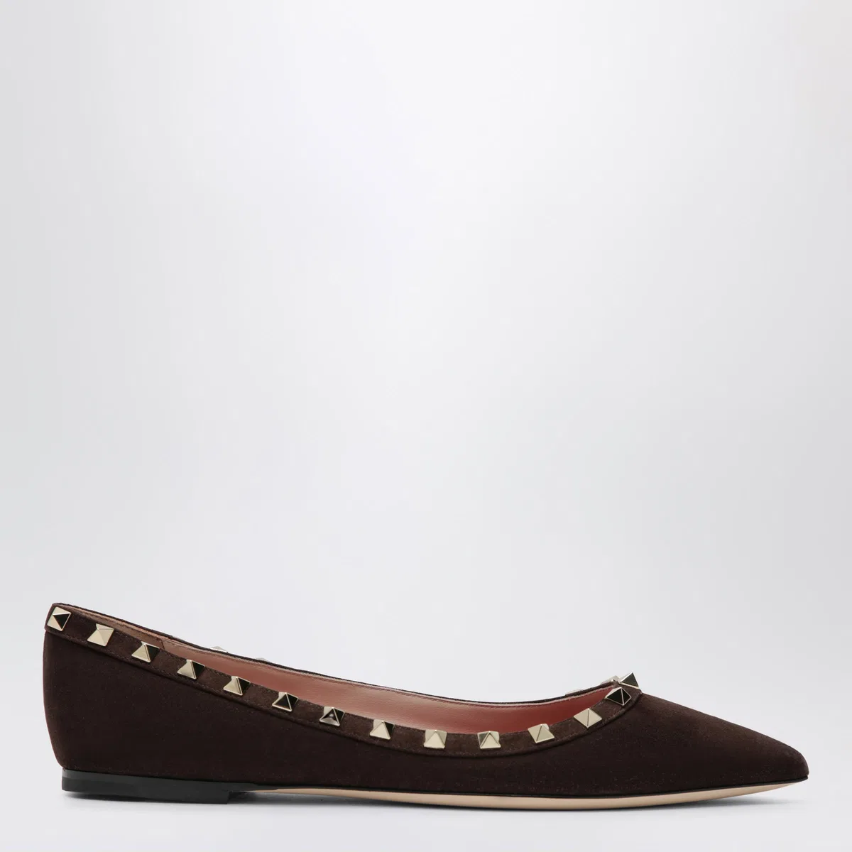 Valentino Garavani Brown Suede Rockstud Ballet Flats