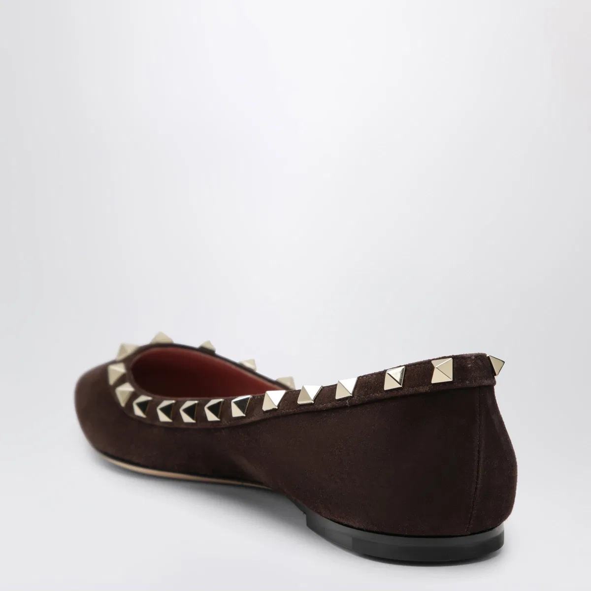 Valentino Garavani Brown Suede Rockstud Ballet Flats