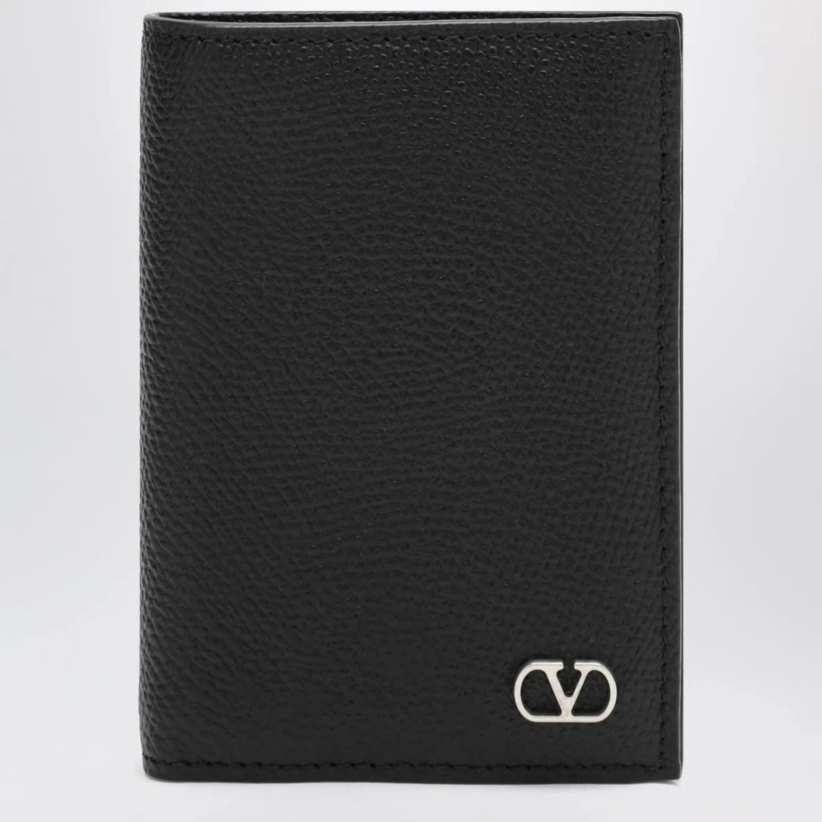 Valentino Garavani Black Vlogo Grained Leather Card Holder