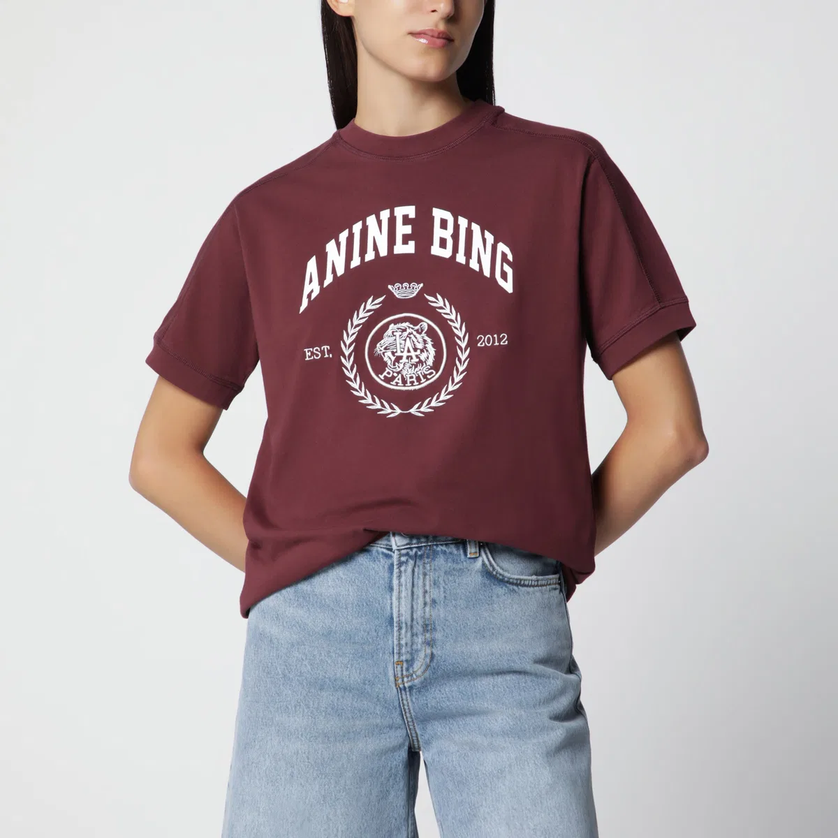 Anine bing Burgundy Logo-Print T-Shirt
