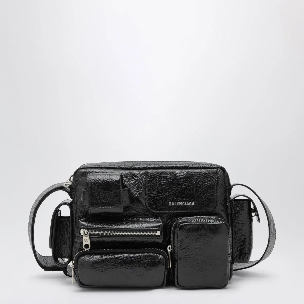 Balenciaga Superbusy Camera Bag In Black Arena Lamb