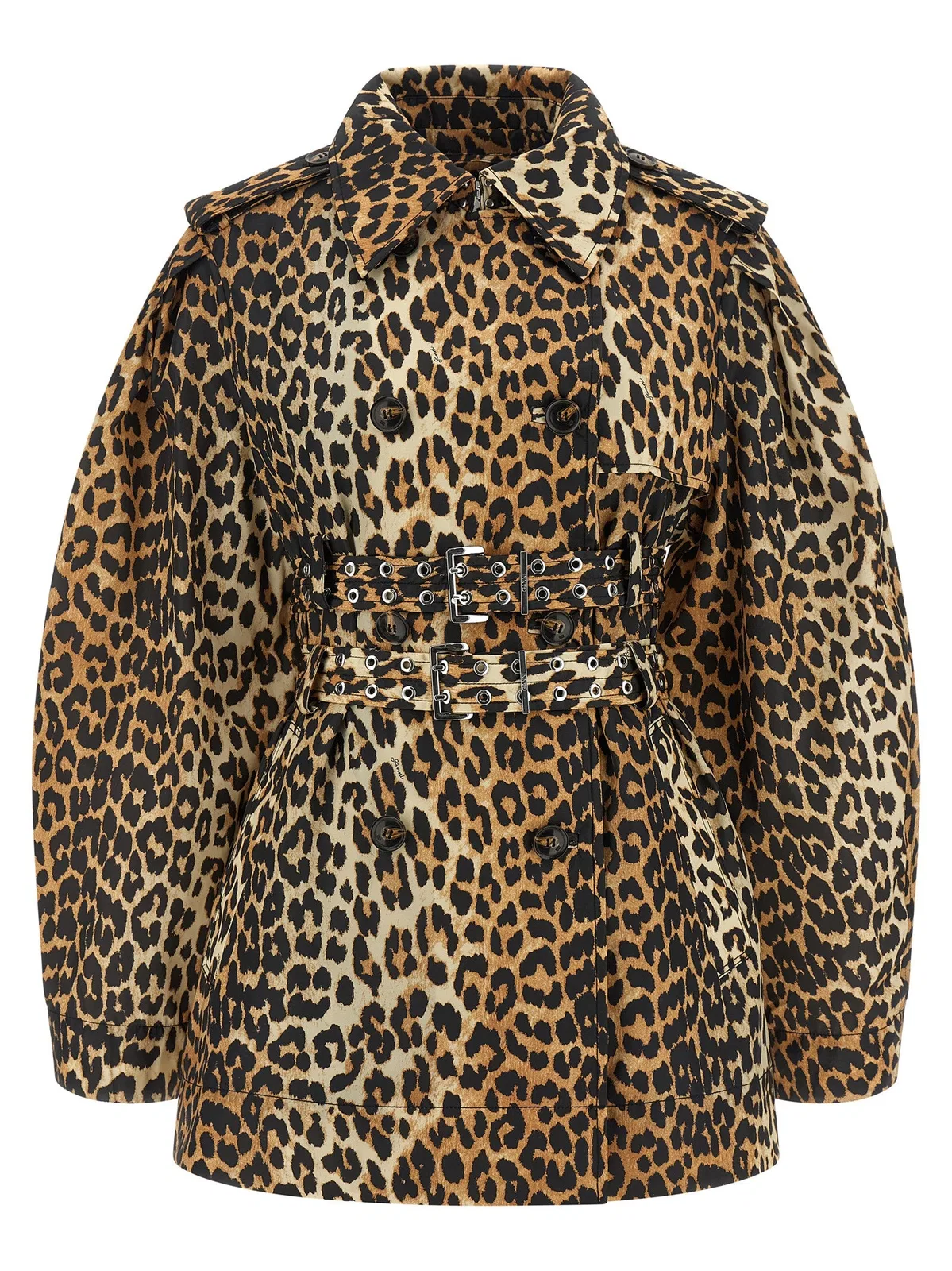 Ganni 'Leopard Duchesse Nylon Short' Trench Co
