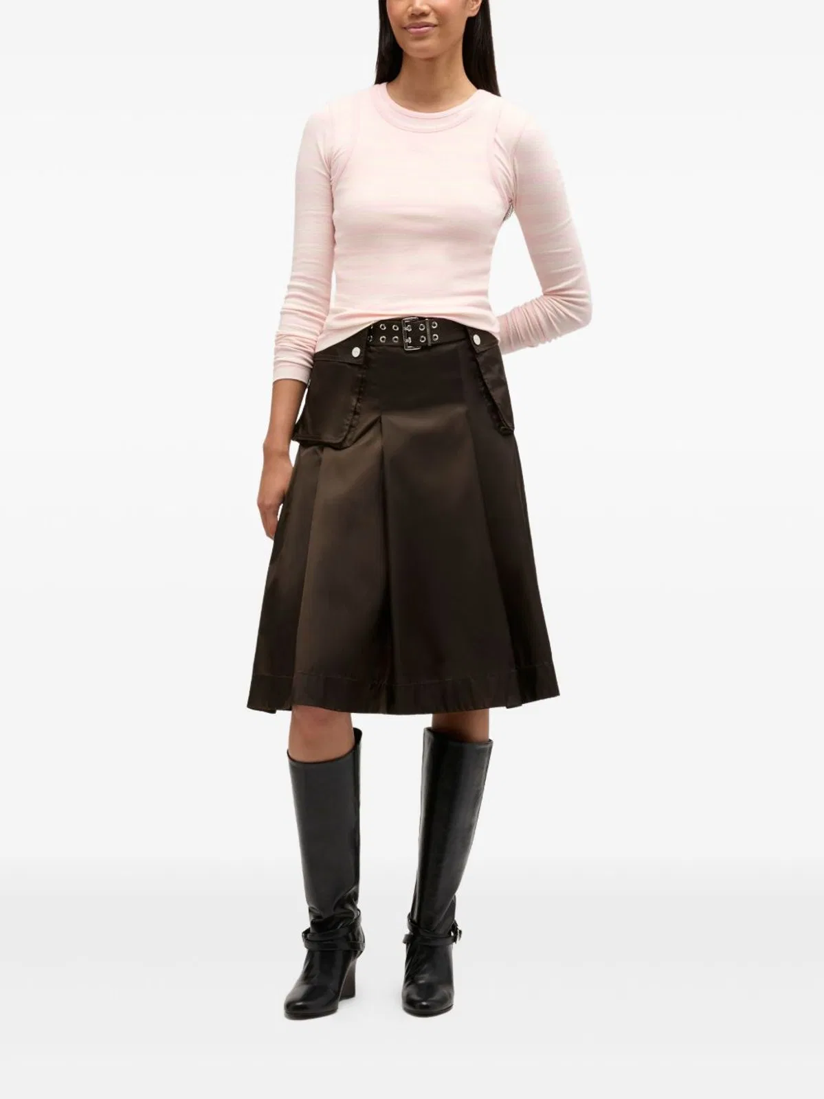 Ganni Chocolate Duchesse Skirt With Belt