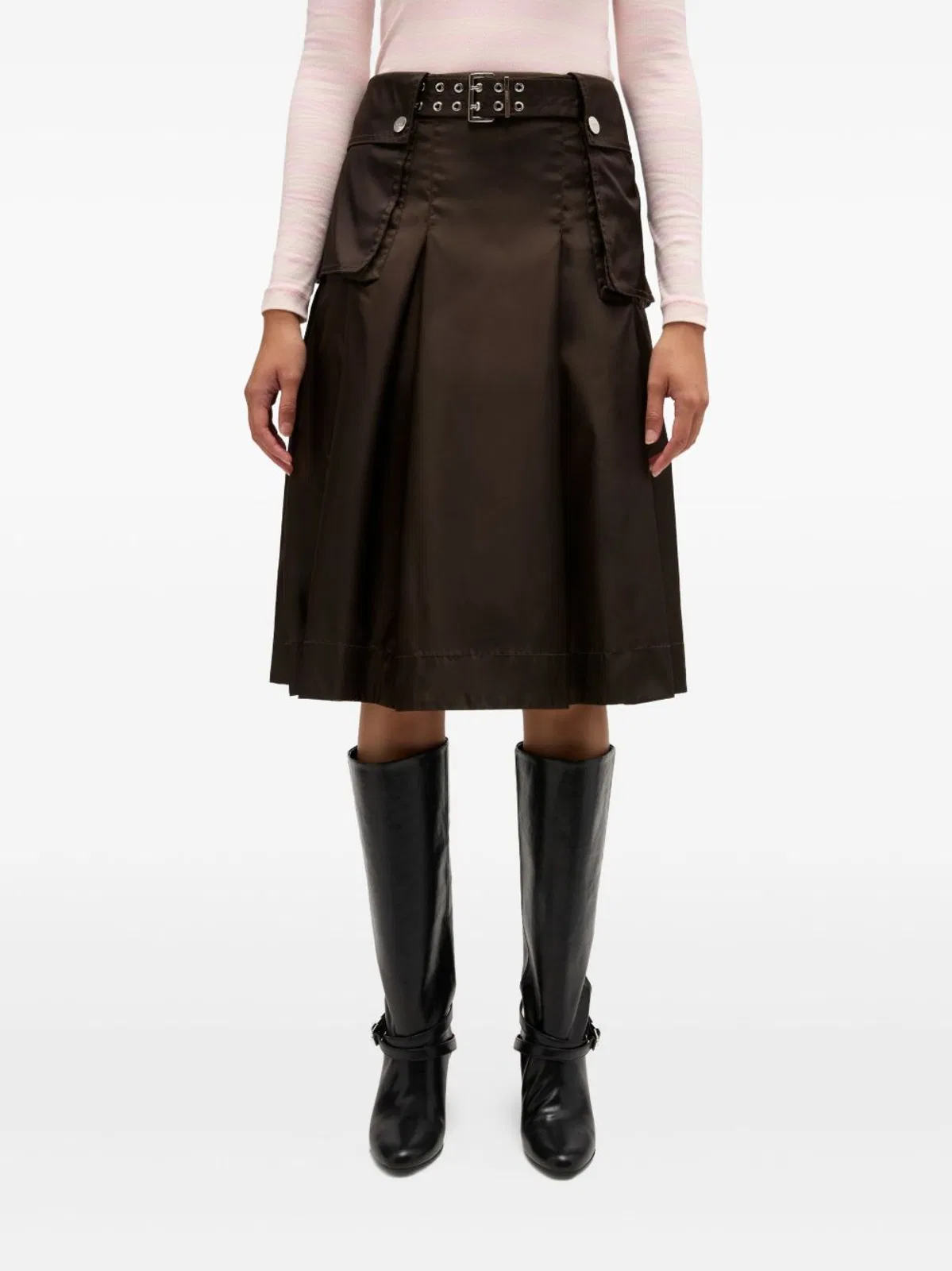 Ganni Chocolate Duchesse Skirt With Belt