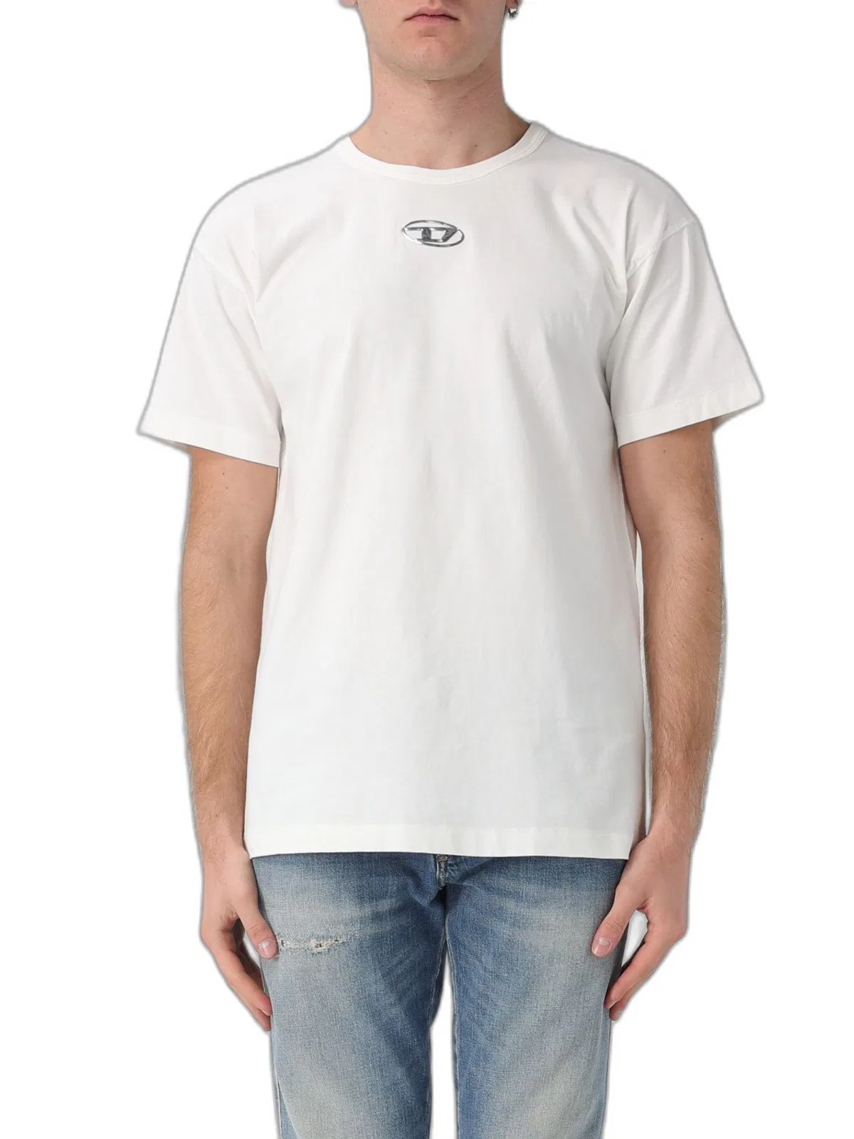 Diesel White Cotton Metallic Oval T-Shirts