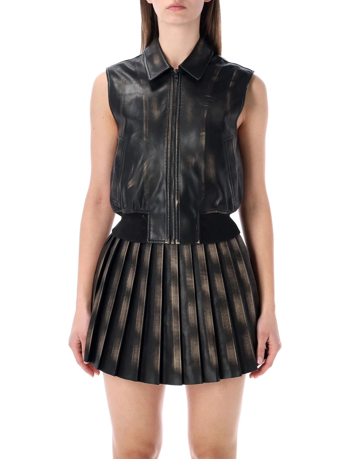 Diesel Black Sleeveless Faux-Leather Jacket