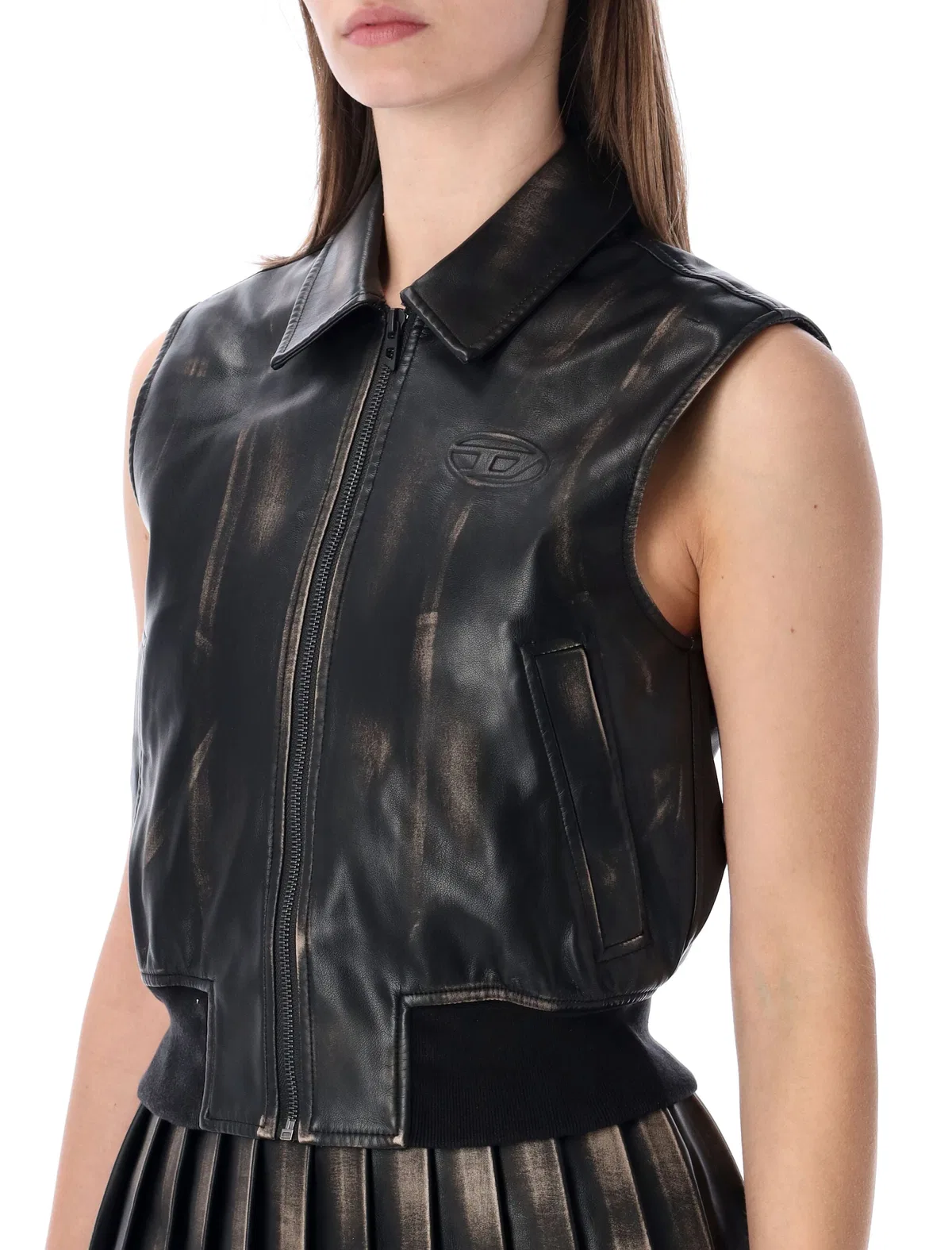 Diesel Black Sleeveless Faux-Leather Jacket