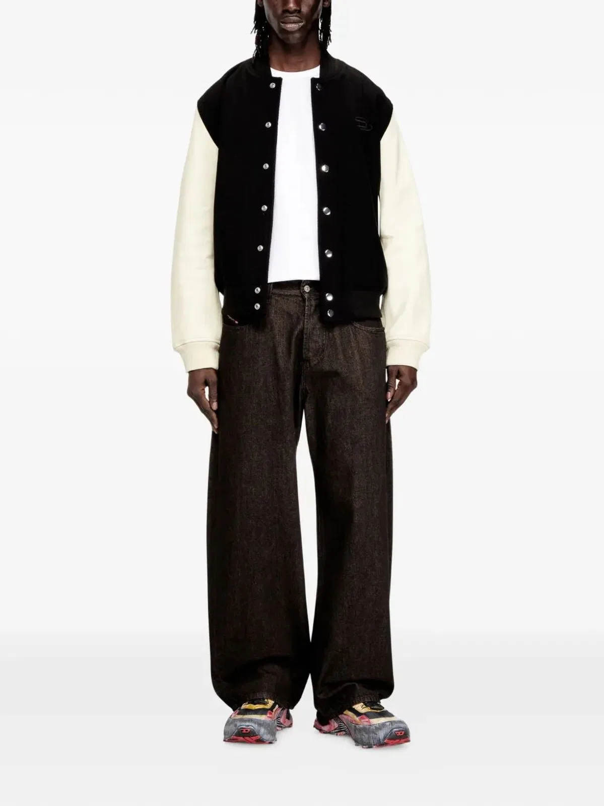 Diesel Black Colour Block Leather Jacket