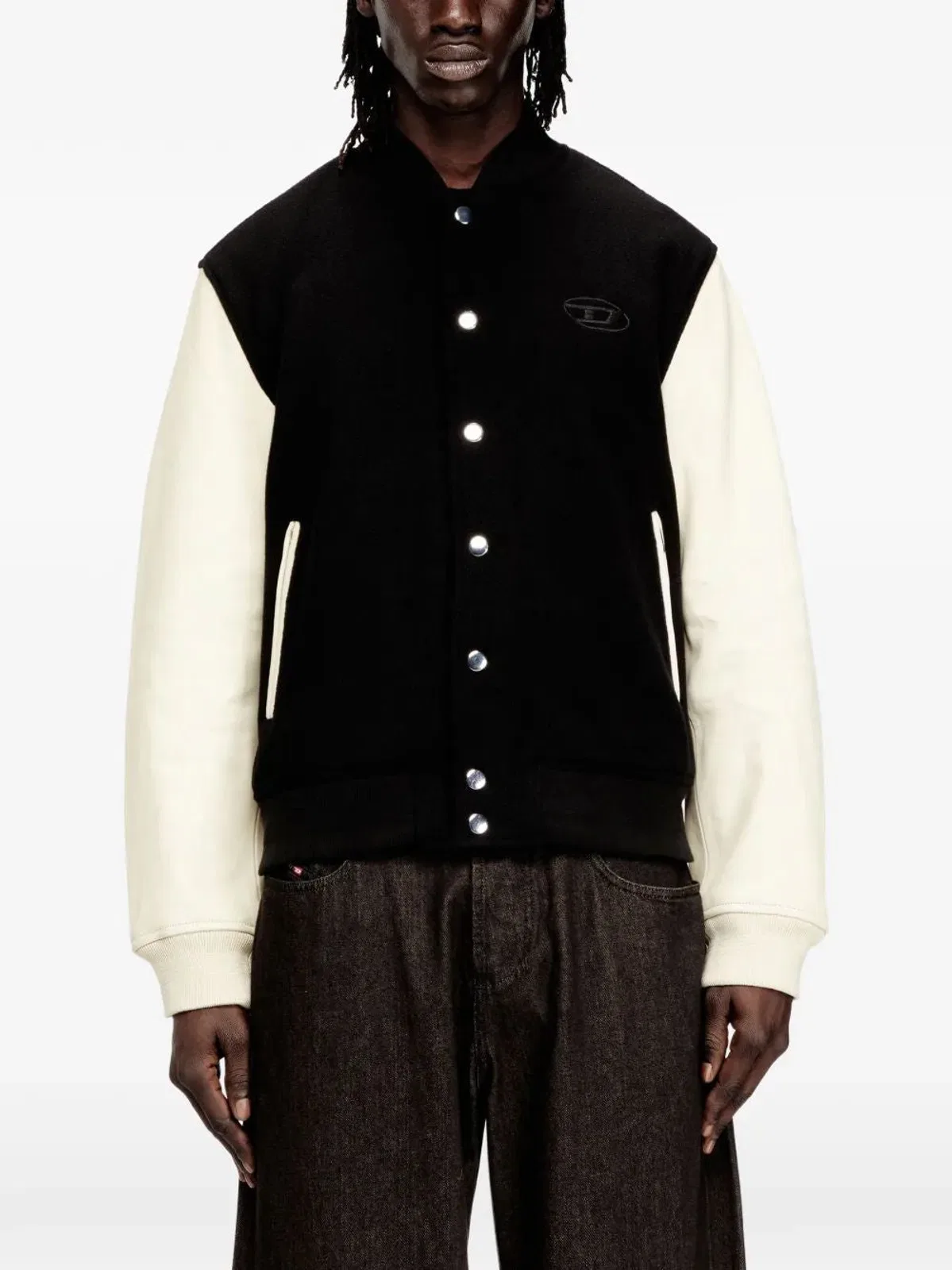 Diesel Black Colour Block Leather Jacket