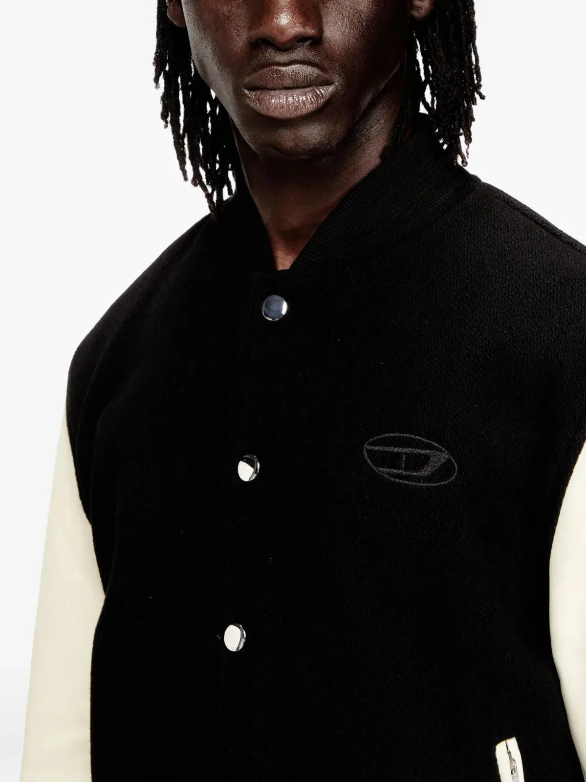 Diesel Black Colour Block Leather Jacket