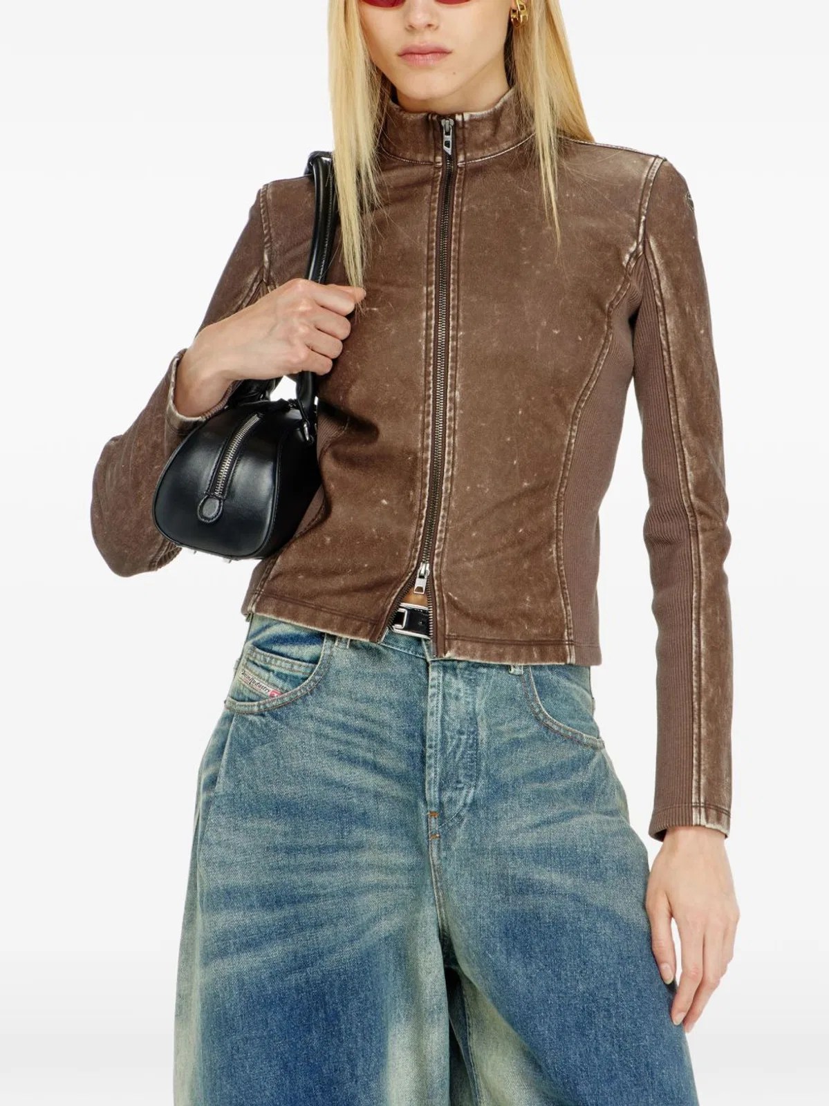 Diesel Biker Jacket With Ribbed Knit Inserts