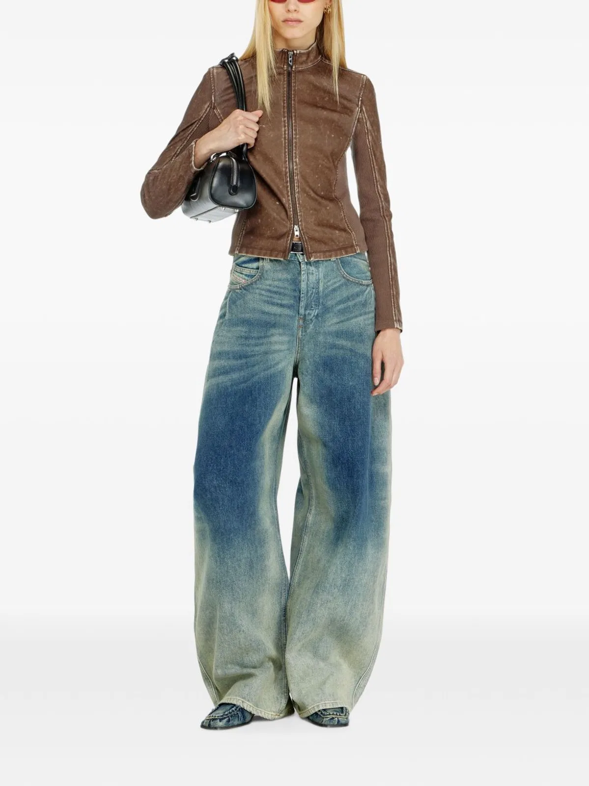 Diesel Biker Jacket With Ribbed Knit Inserts