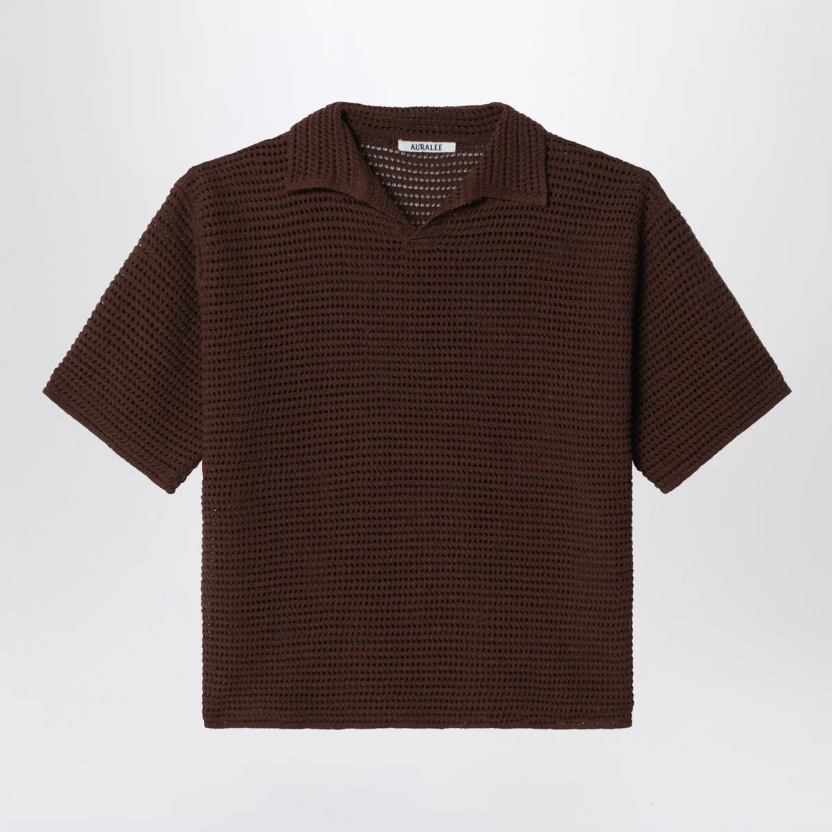 Auralee Brown Mesh Knit Polo