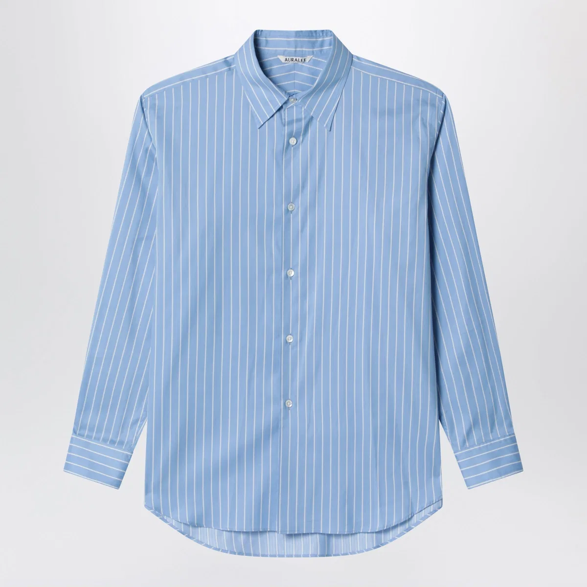 Auralee Light Blue Striped Cotton And Silk Shirt