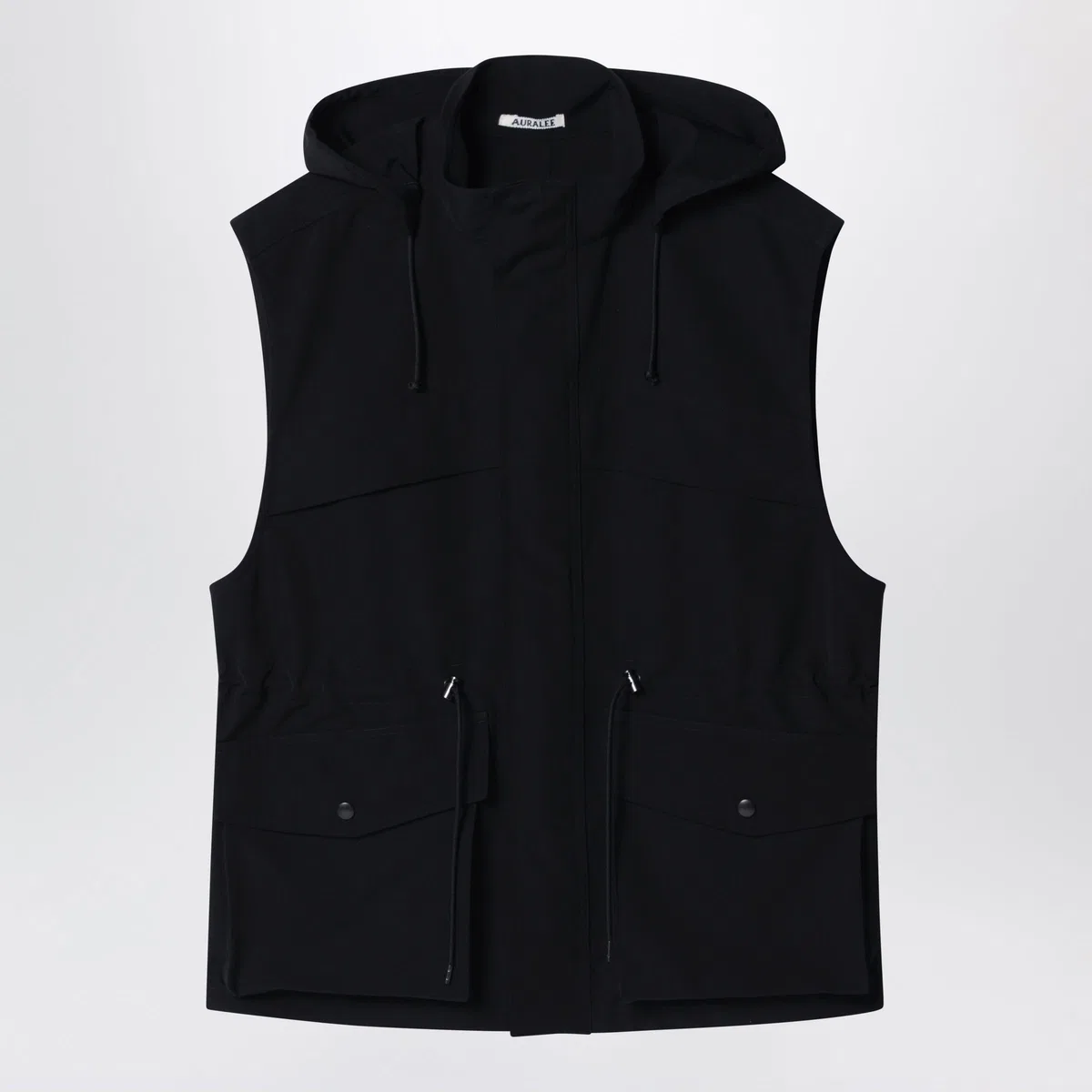 Auralee Black Wool Canvas Gilet With Drawstring