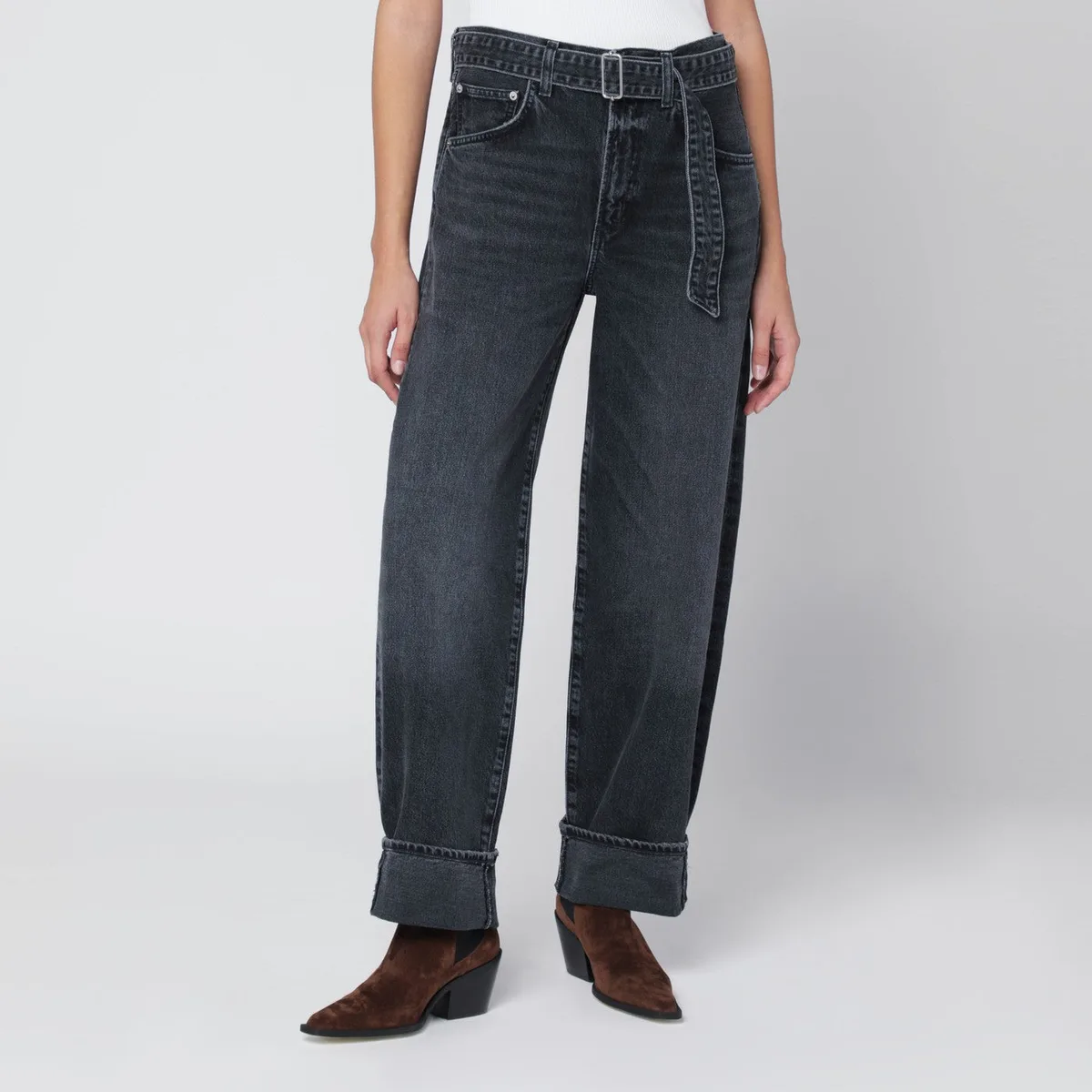 Agolde Jeans Cuffer Taper Grey Washed Effect