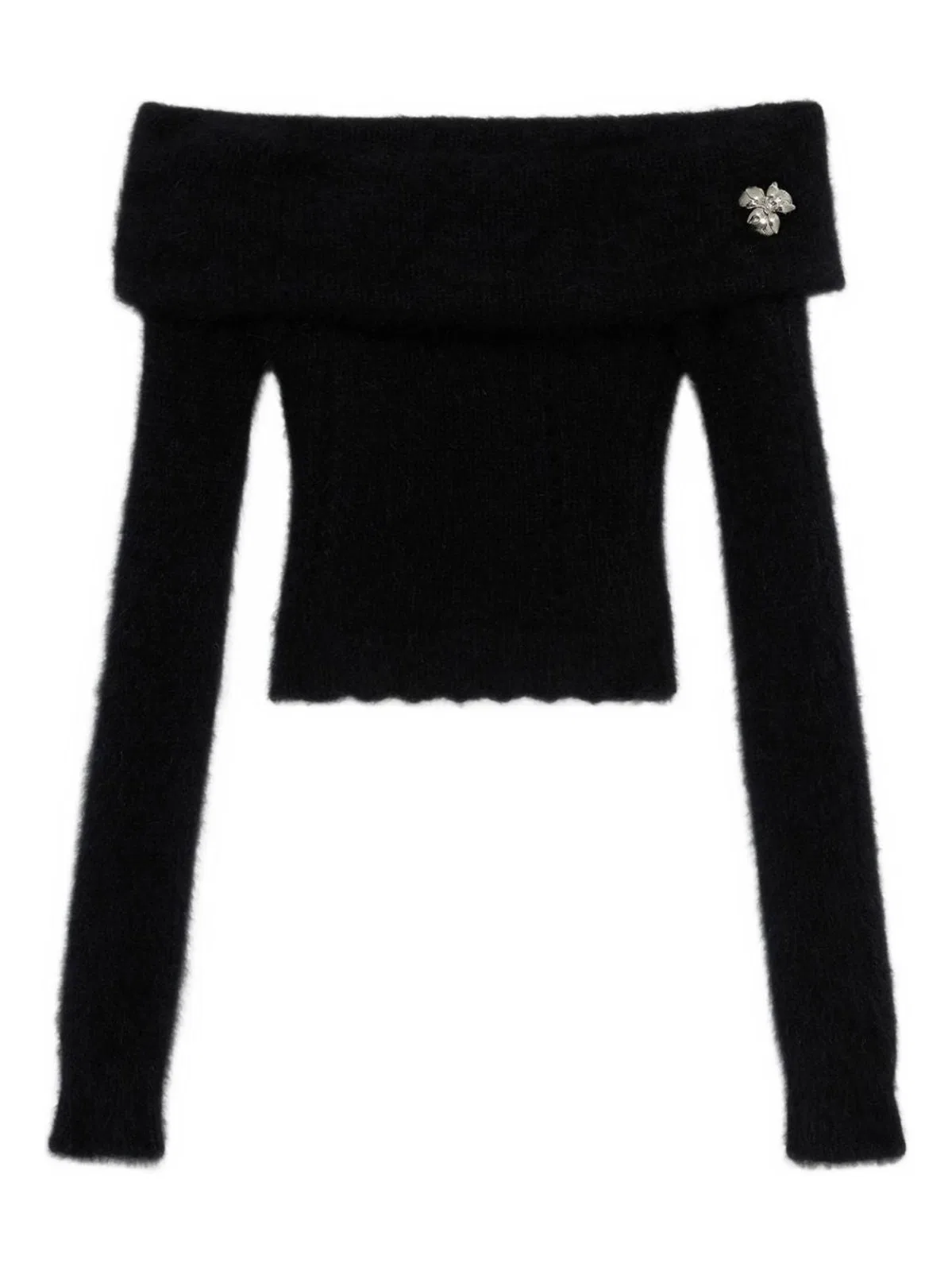 Blumarine Black Off-Shoulder Fuzzy Sweater