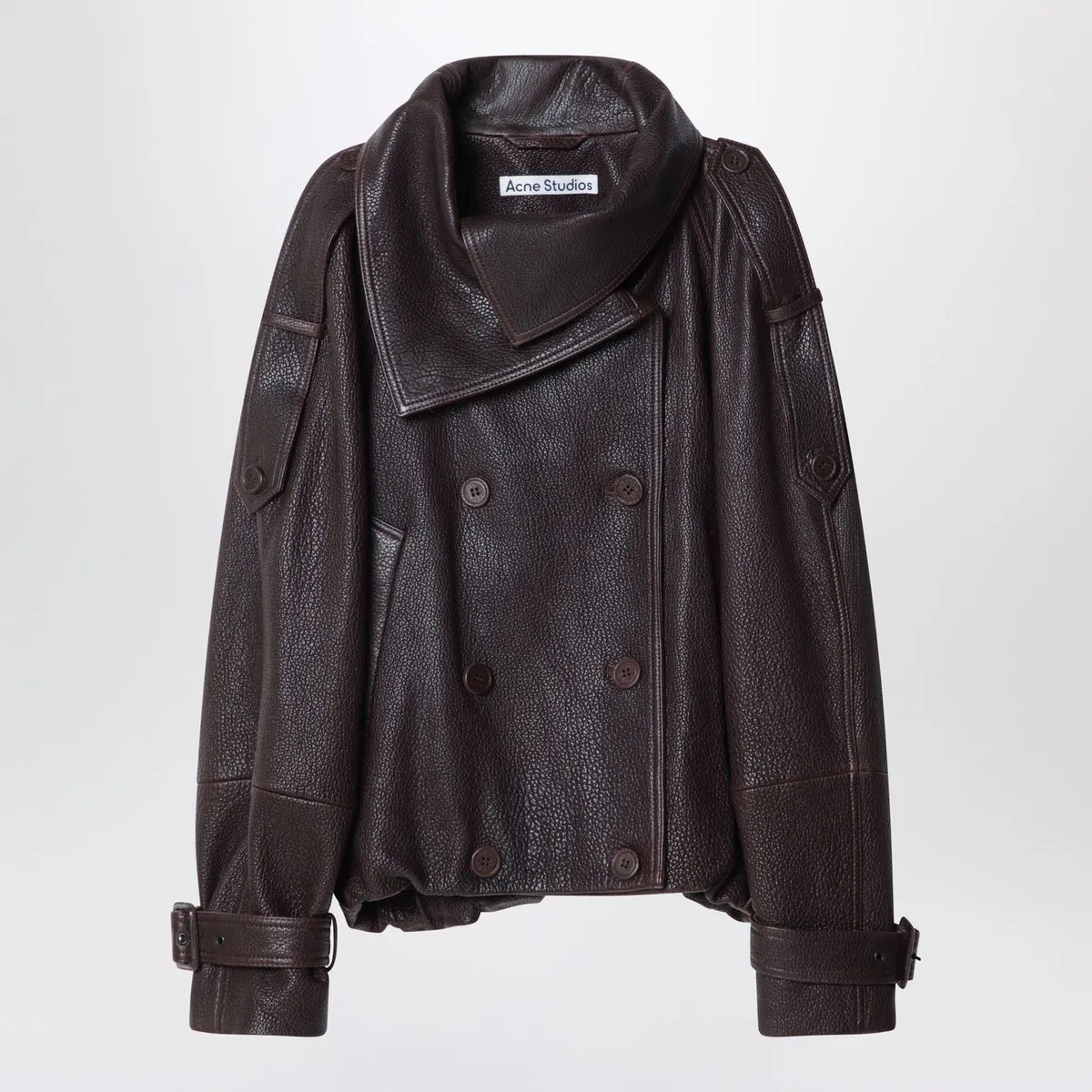 Acne Studios Dark Brown Cropped Leather Trench Coat