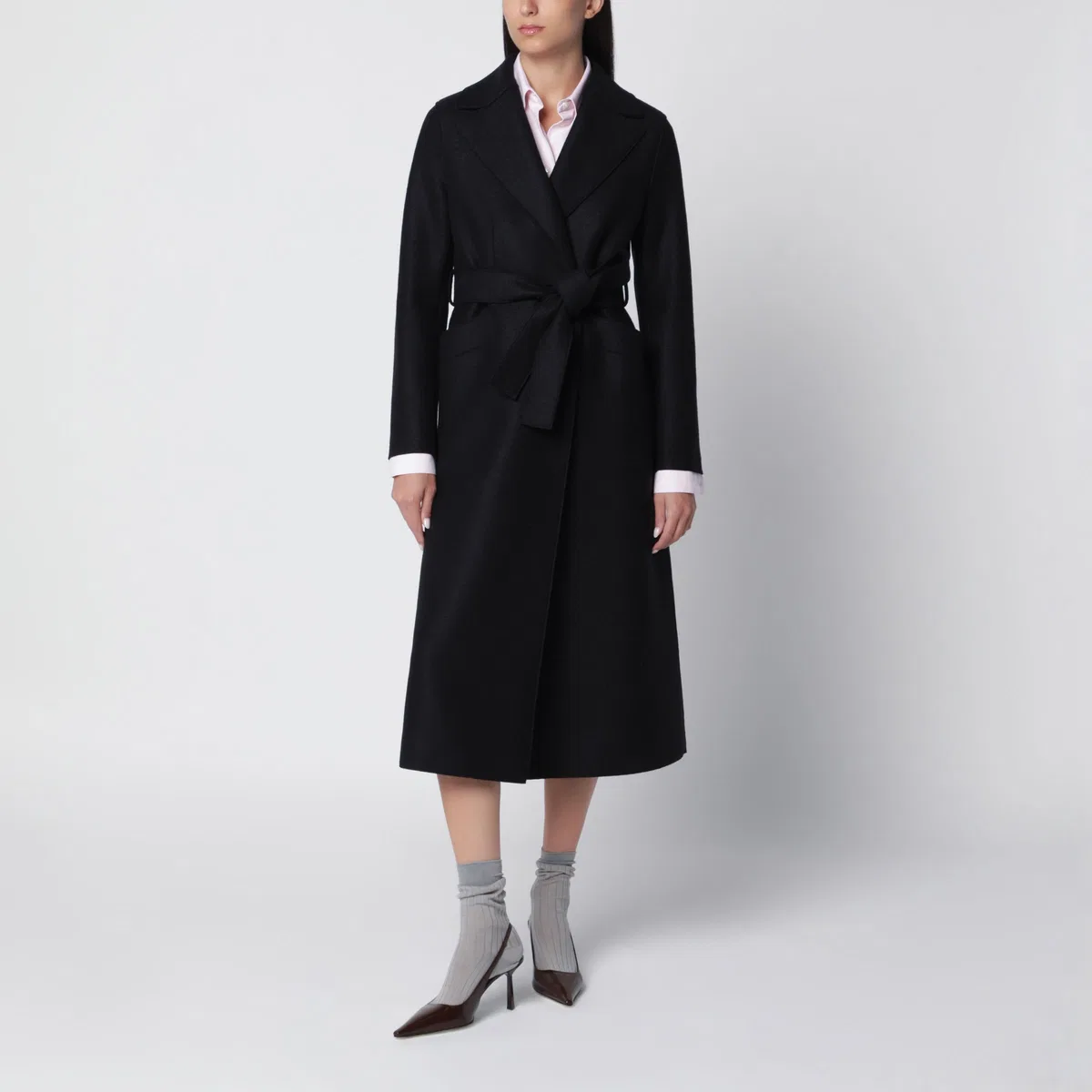 Harris Wharf London Black Wool Wrap Mini Coat