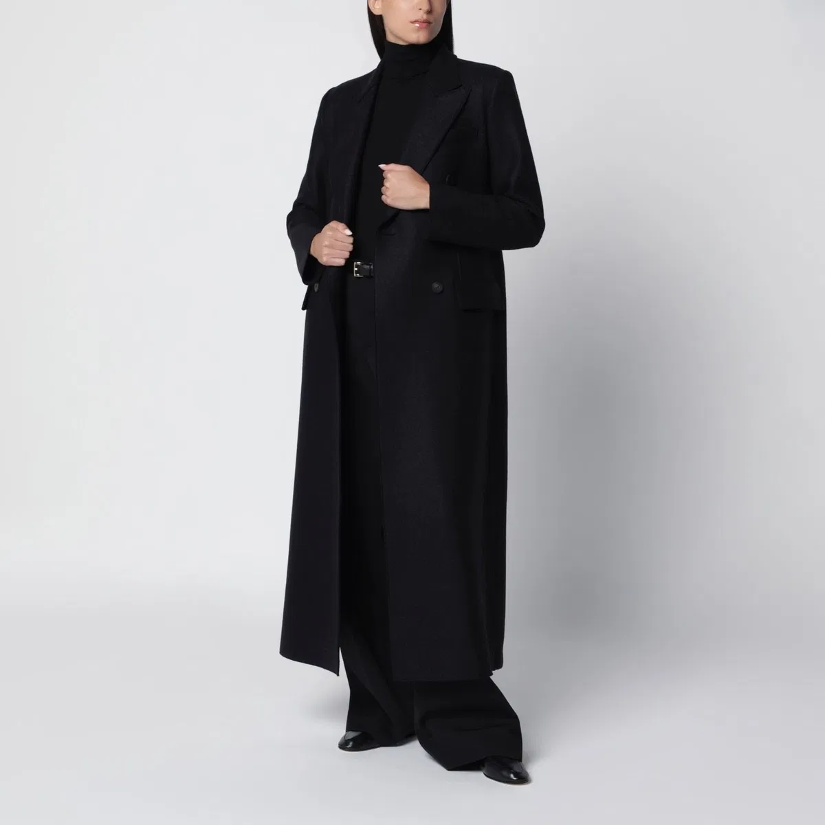 Harris Wharf London Long Black Doublebreasted Wool Coat