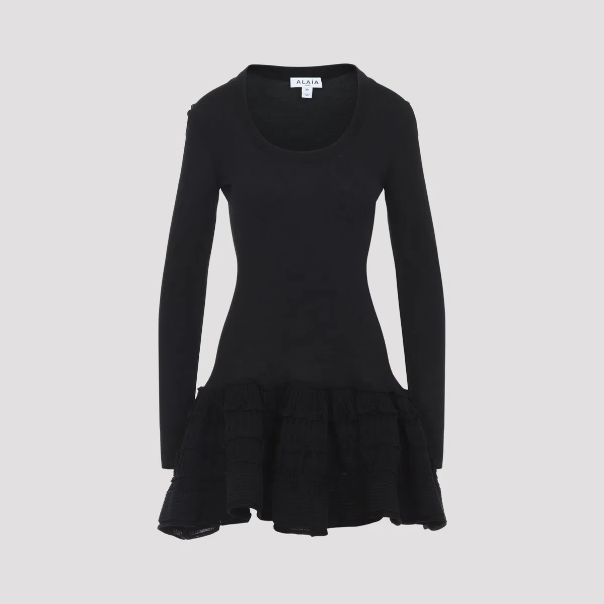 Alaïa Alaia Black Ruffle Wool Mini Dress