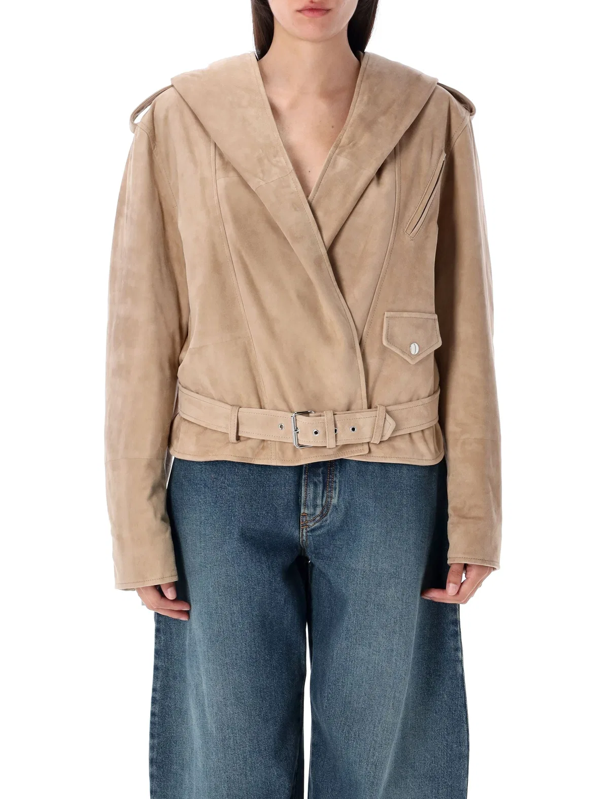 Alaïa Alaia Suede Hooded Biker Jacket
