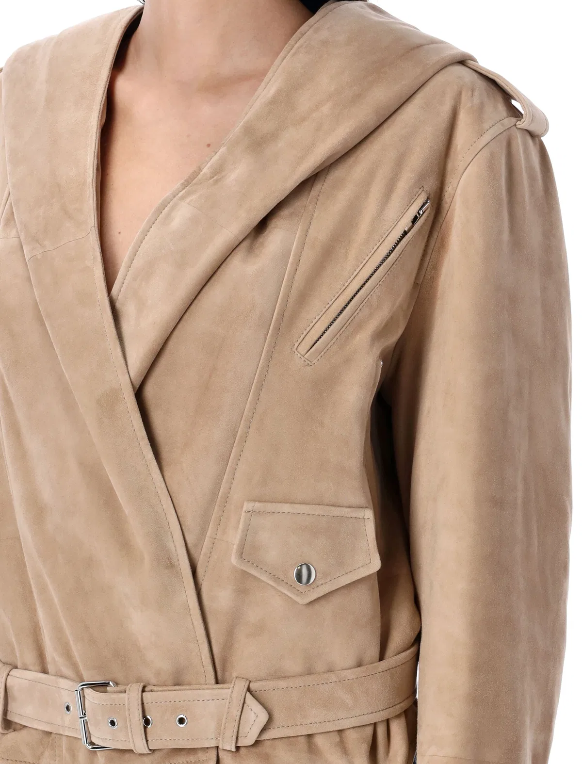 Alaïa Alaia Suede Hooded Biker Jacket