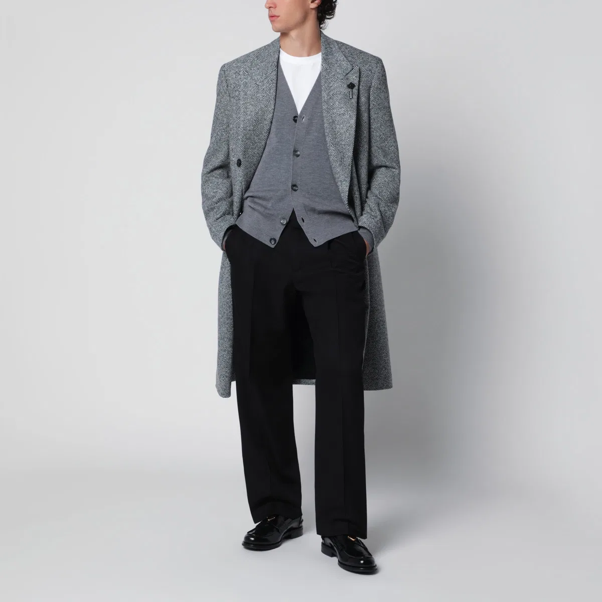 Lardini Grey Double-Breasted Coat In Wool With H
