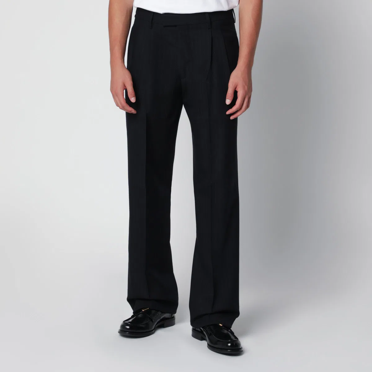 Lardini Blue Pleated Trousers With Pinstripe Pat