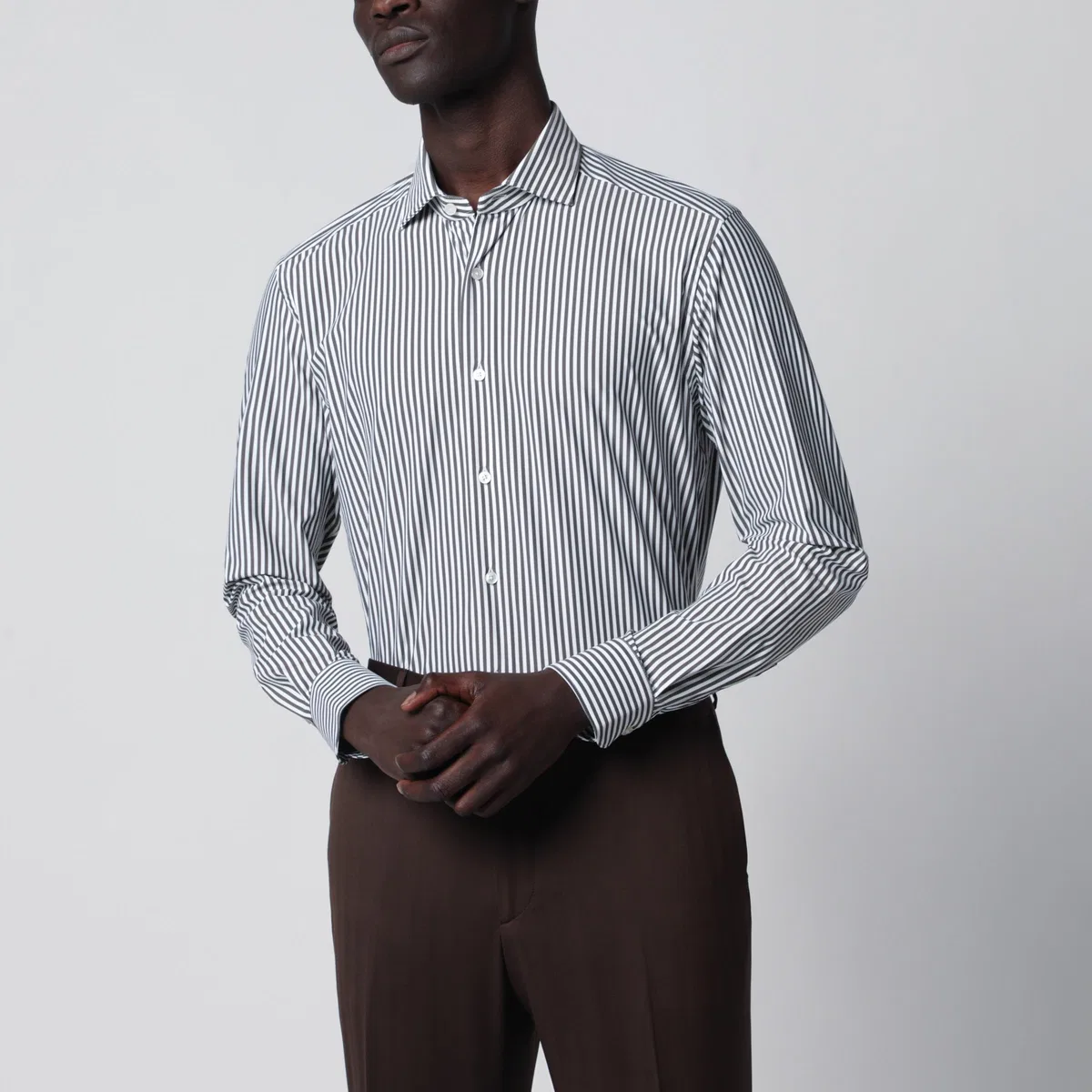 Xacus White Active Striped Tailor Fit Shirt