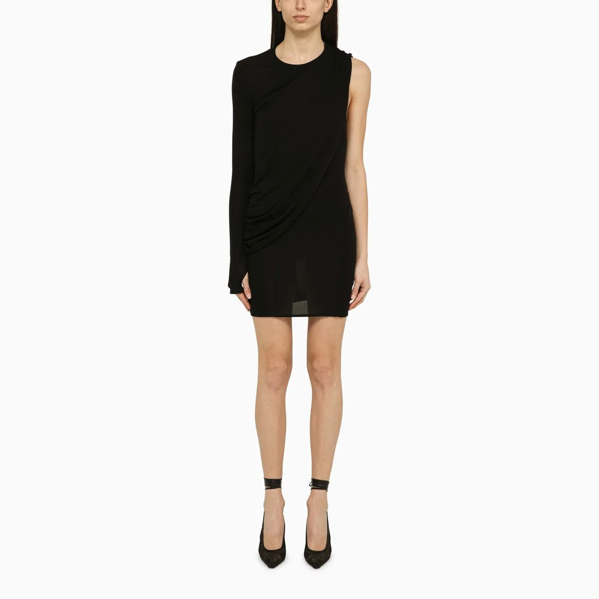 Andreādamo Black Viscose One-Shoulder Dress With Dr