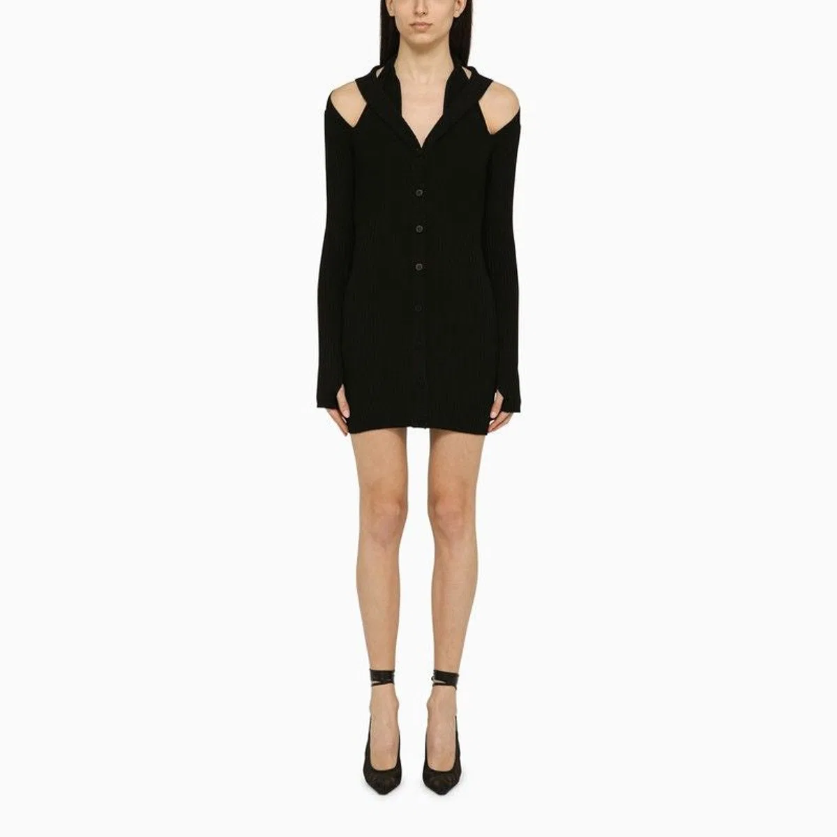 Andreādamo Andreadamo Black Ribbed Mini Dress With 