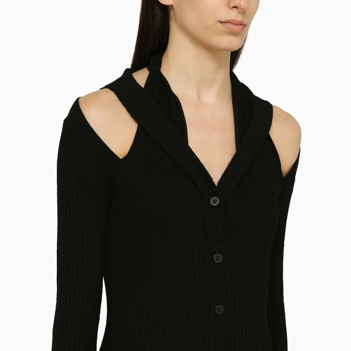 Andreādamo Black Ribbed Mini Dress With Cut Out