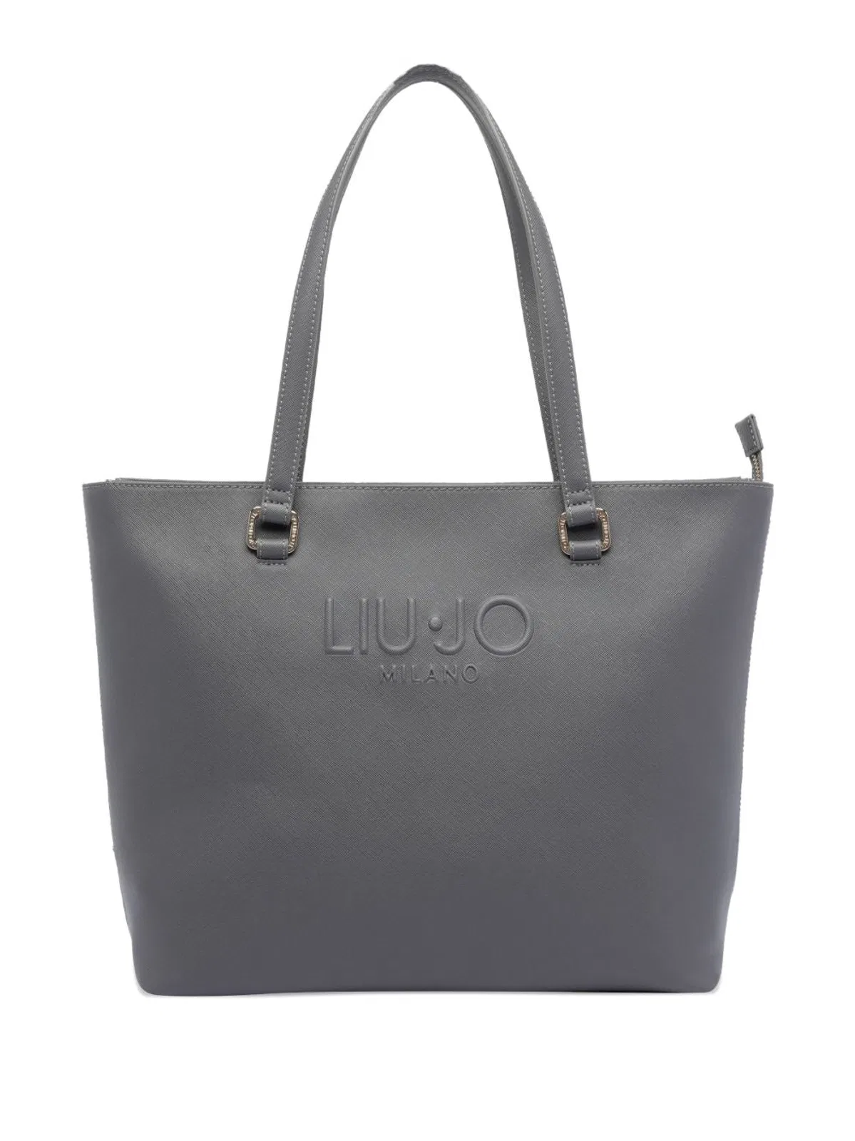 Liu Jo Grey Calf Leather Embossed Logo Bag
