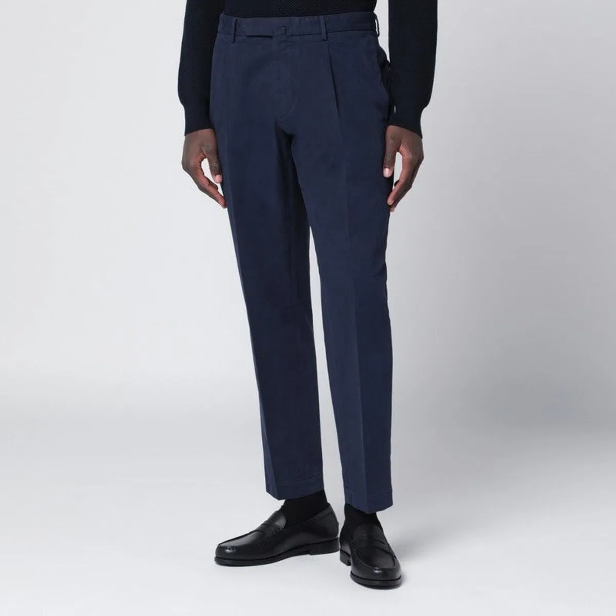 Santaniello Navy Blue Cotton And Cashmere Trousers