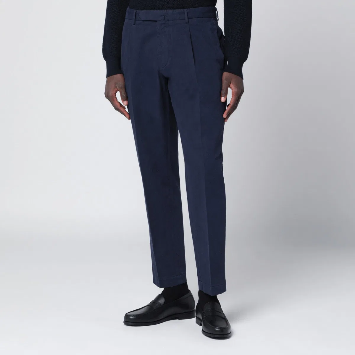 Santaniello Navy Blue Cotton And Cashmere Trousers