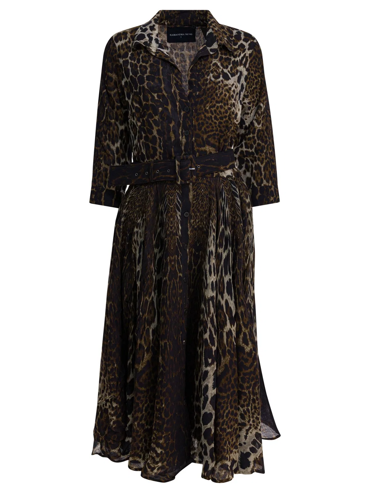 Samantha Sung Brown Leopard Print Wool Dress