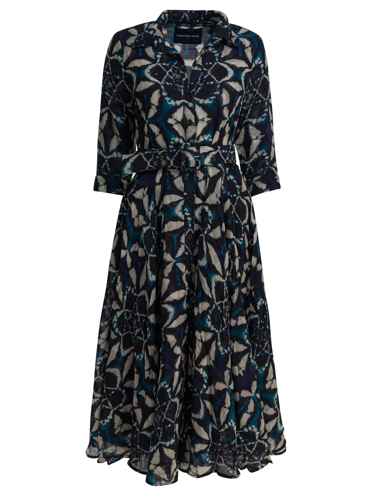 Samantha Sung Blue Printed Wool Dress