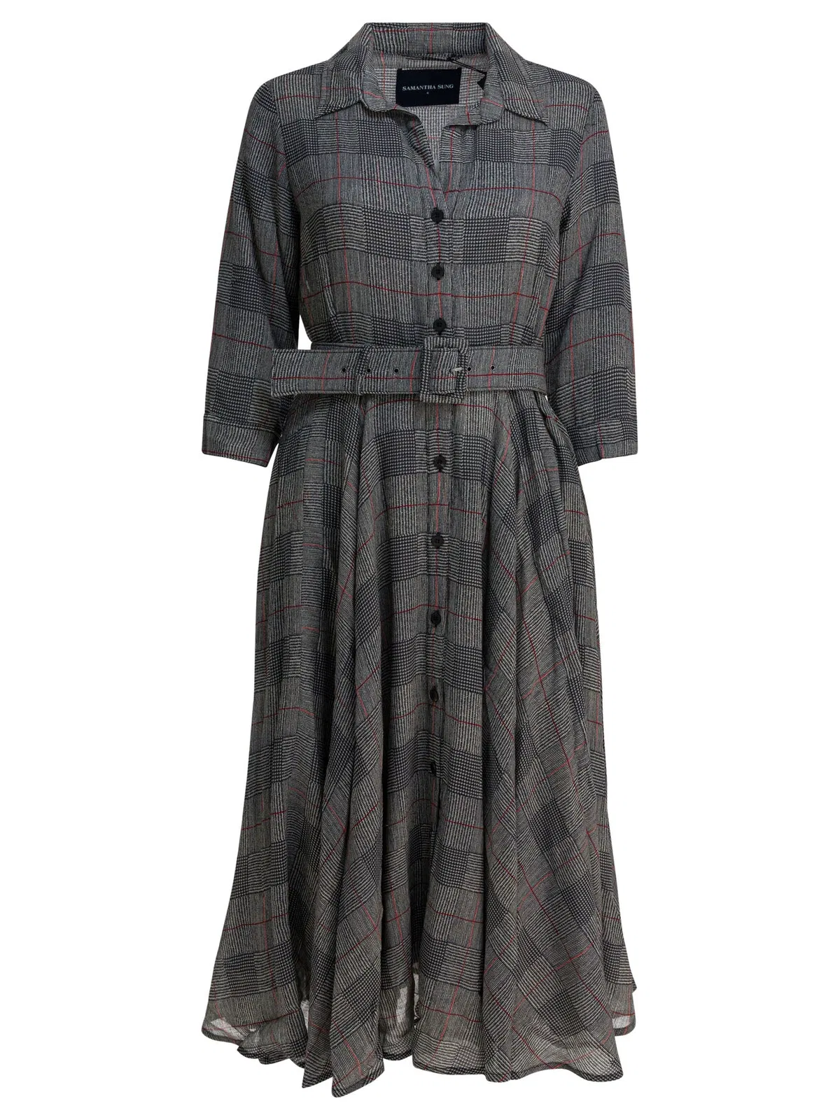 Samantha Sung Grey Checkered Wool Dress