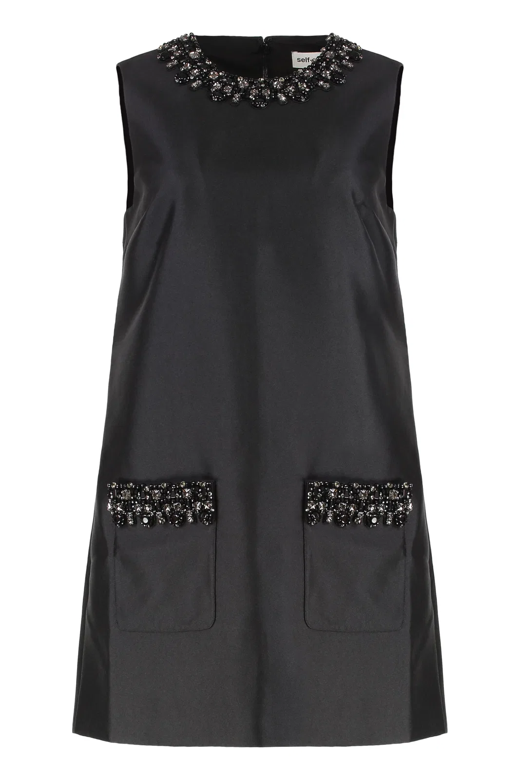 Self-Portrait Black Taffeta Embellished Mini Dress