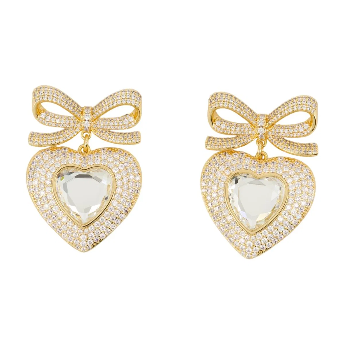 Self-Portrait Bow Crystal Heart Earrings