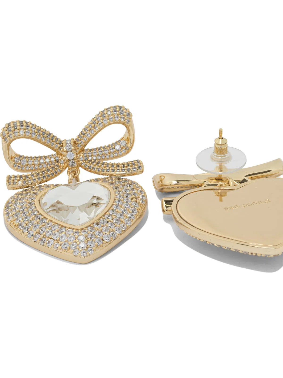 Self-Portrait Heart-Shaped Earrings With Embellished B
