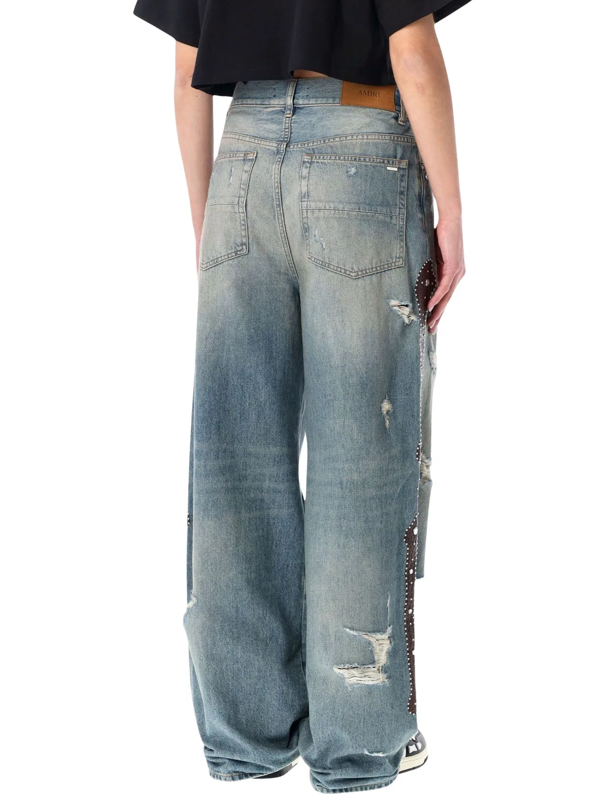Amiri Bones Wide-Leg Studded Jeans