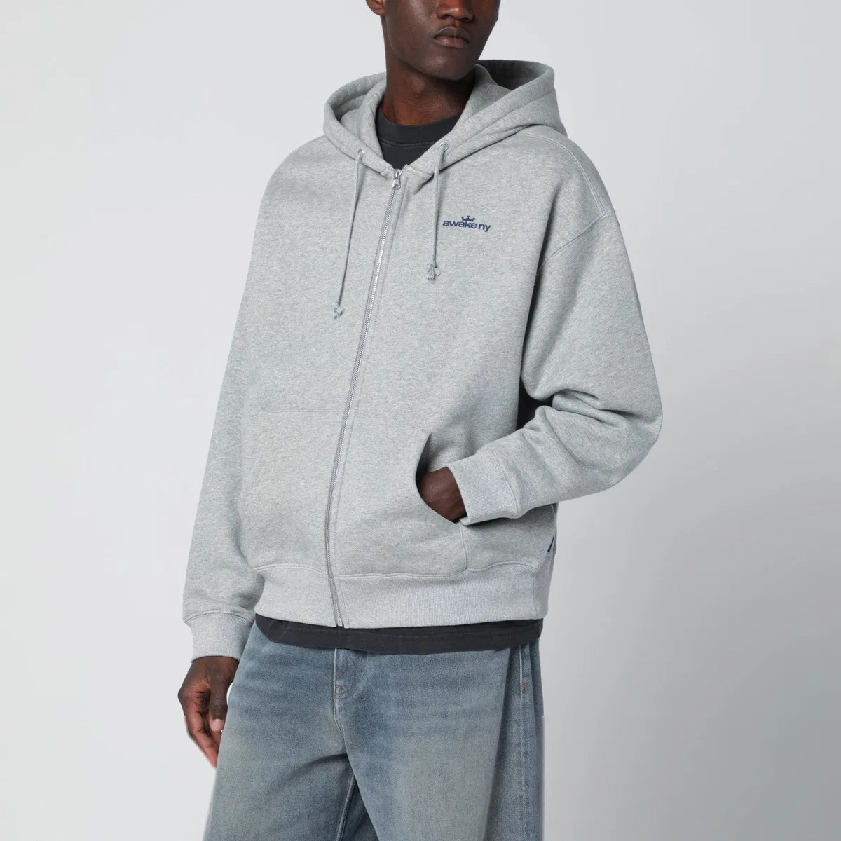 Awake ny Grey Hooded Sweatshirt With Logo Print