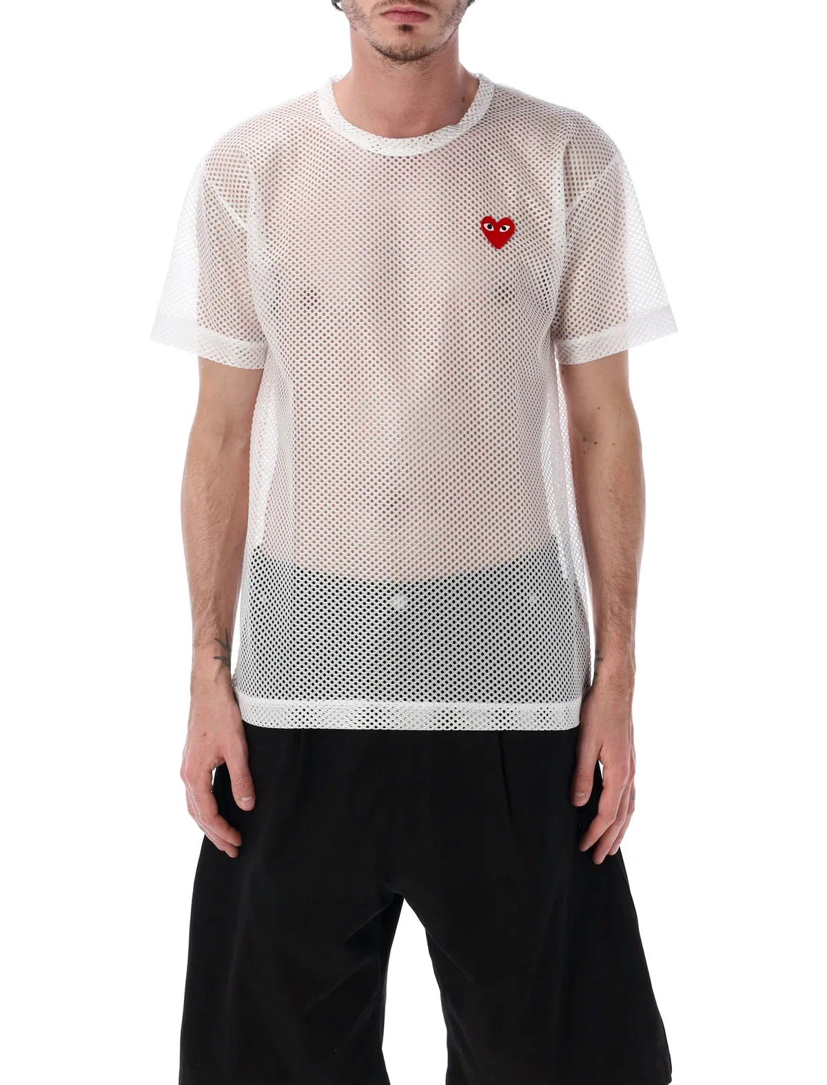 Comme Des Garçons Play Mesh T-Shirt With Red Heart
