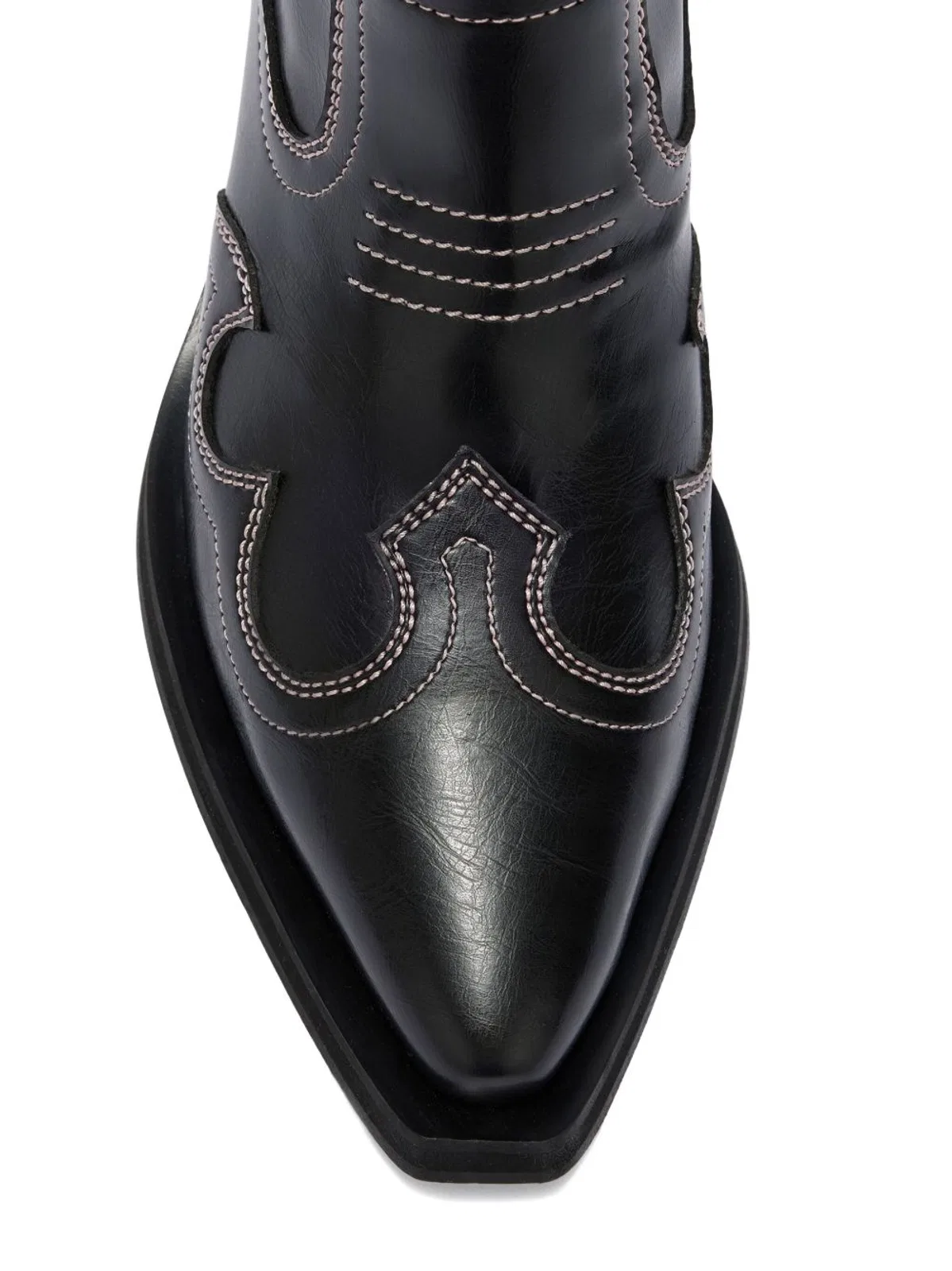 Ganni Black Short Western Boot Pink Stitching